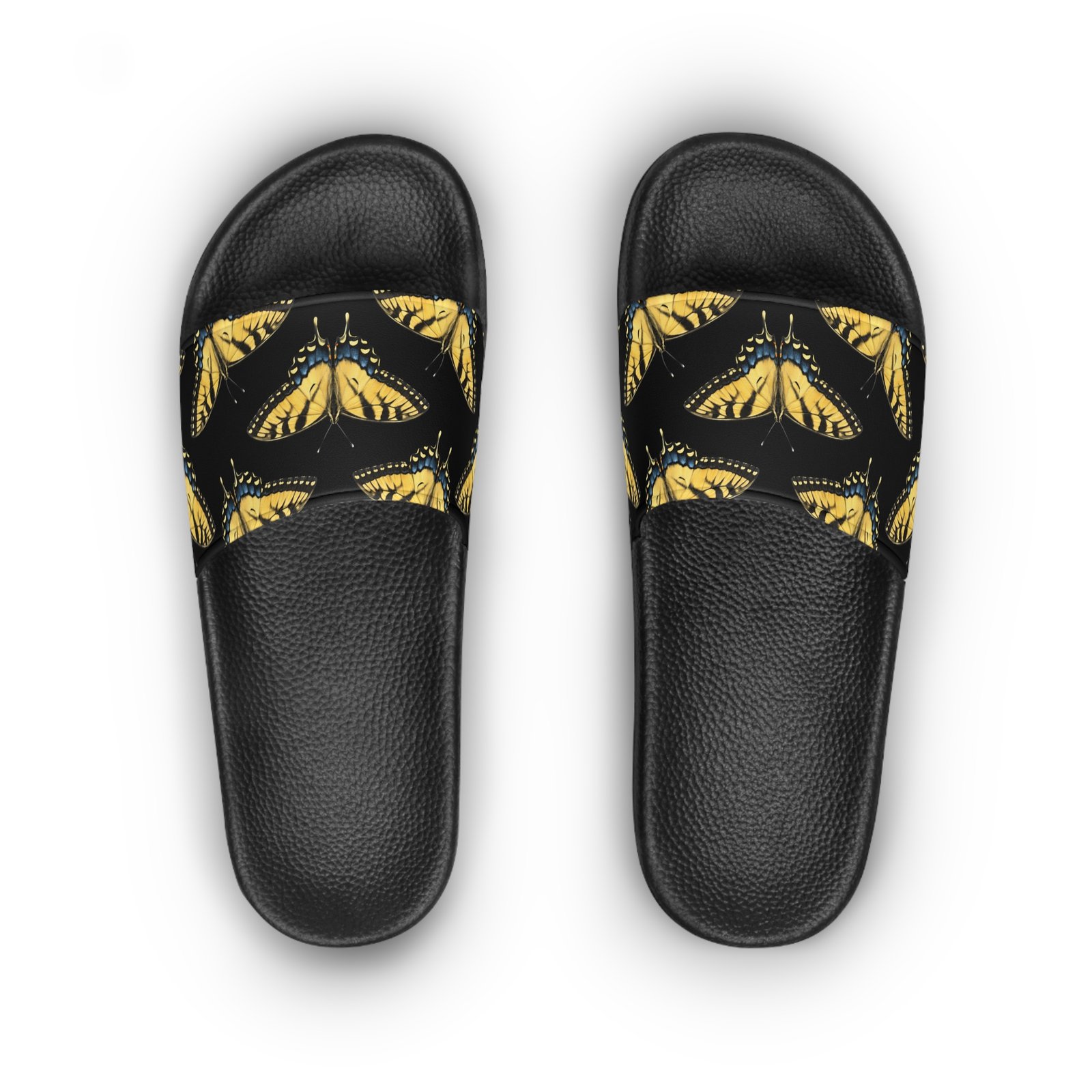 Slide Sandals — Black and Gold Butterfly Print - view 2