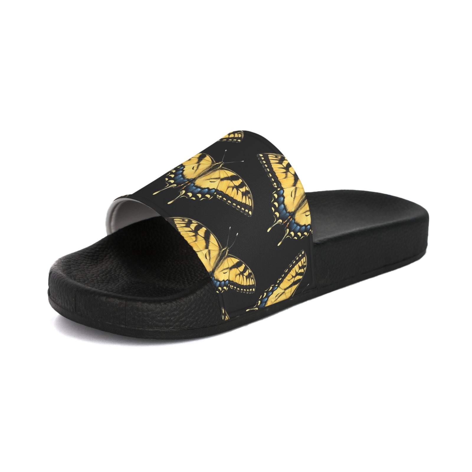 Slide Sandals — Black and Gold Butterfly Print - view 3