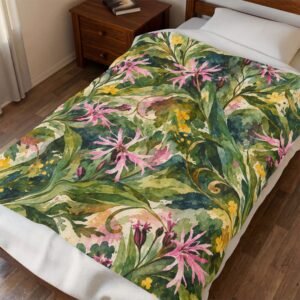 Velveteen Plush Blanket— Botanical Watercolor Print