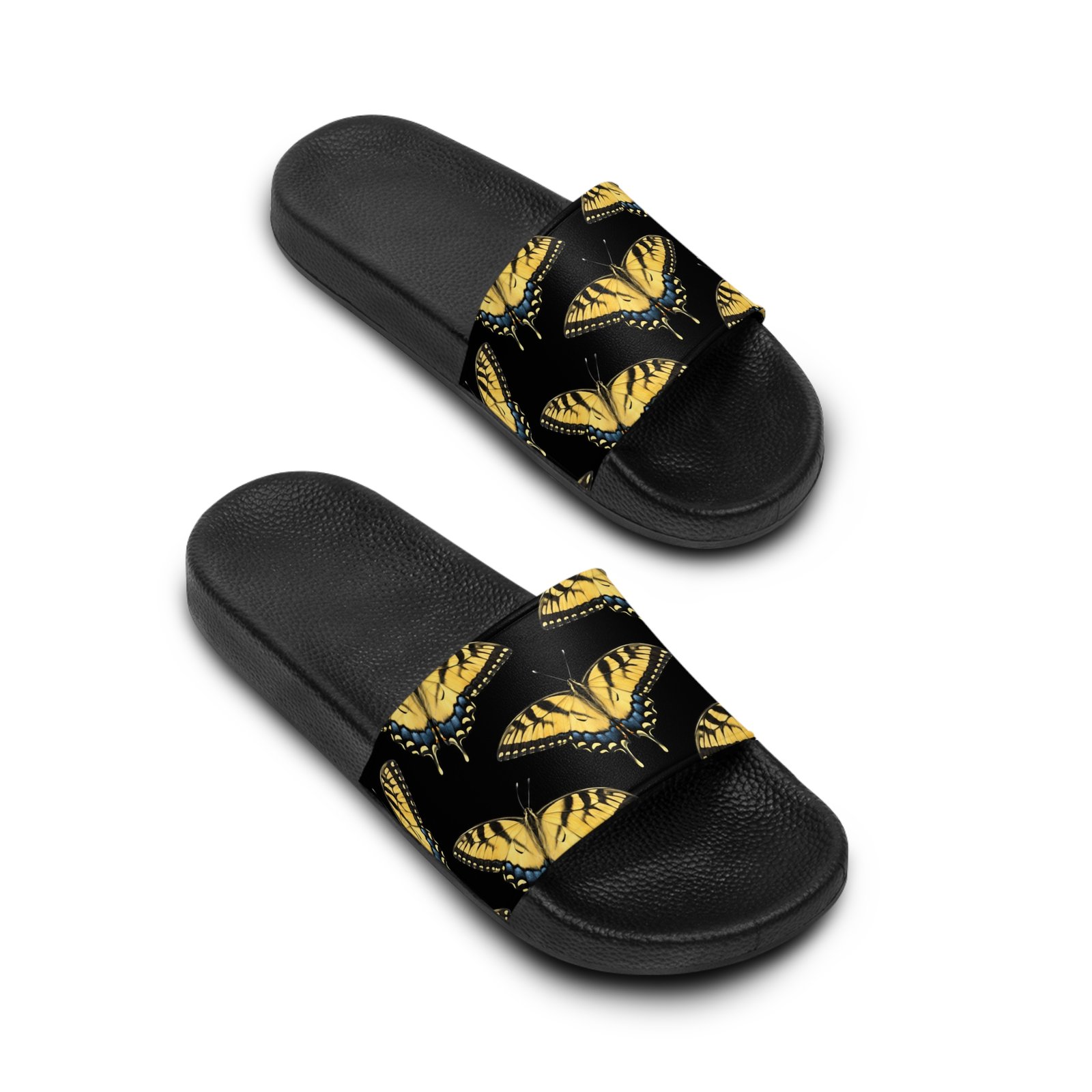 Slide Sandals — Black and Gold Butterfly Print - view 4